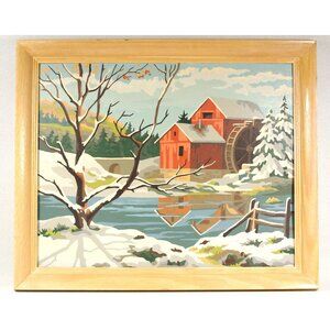 Vintage Paint By Number, "Mill Pond" Craft Master NA 3051-62 Finished PBN Winter